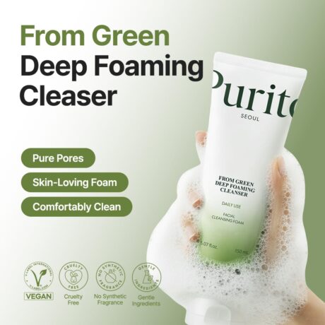 Purito SEOUL From Green Deep Foaming Cleanser gyengéd habzó arctisztító, 150 ml