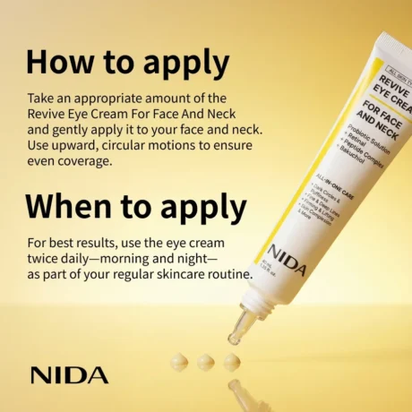 NIDA Revive Eye Cream alkalmazása és cseppnyi textúrája