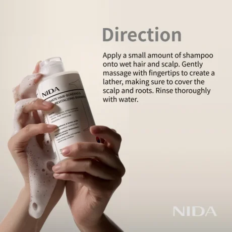 NIDA Ultimate Hair-Bonding sampon kézben, habbal