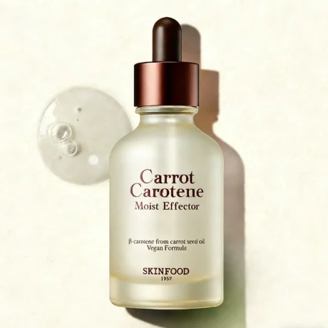 SKINFOOD Carrot Carotene Moist Effector – Lifestyle: cseppentős üveg és textúra