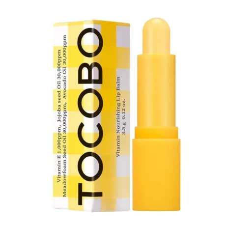 TOCOBO Vitamin Nourishing Lip Balm 3,5 g stift és termékdoboz fehér háttéren
